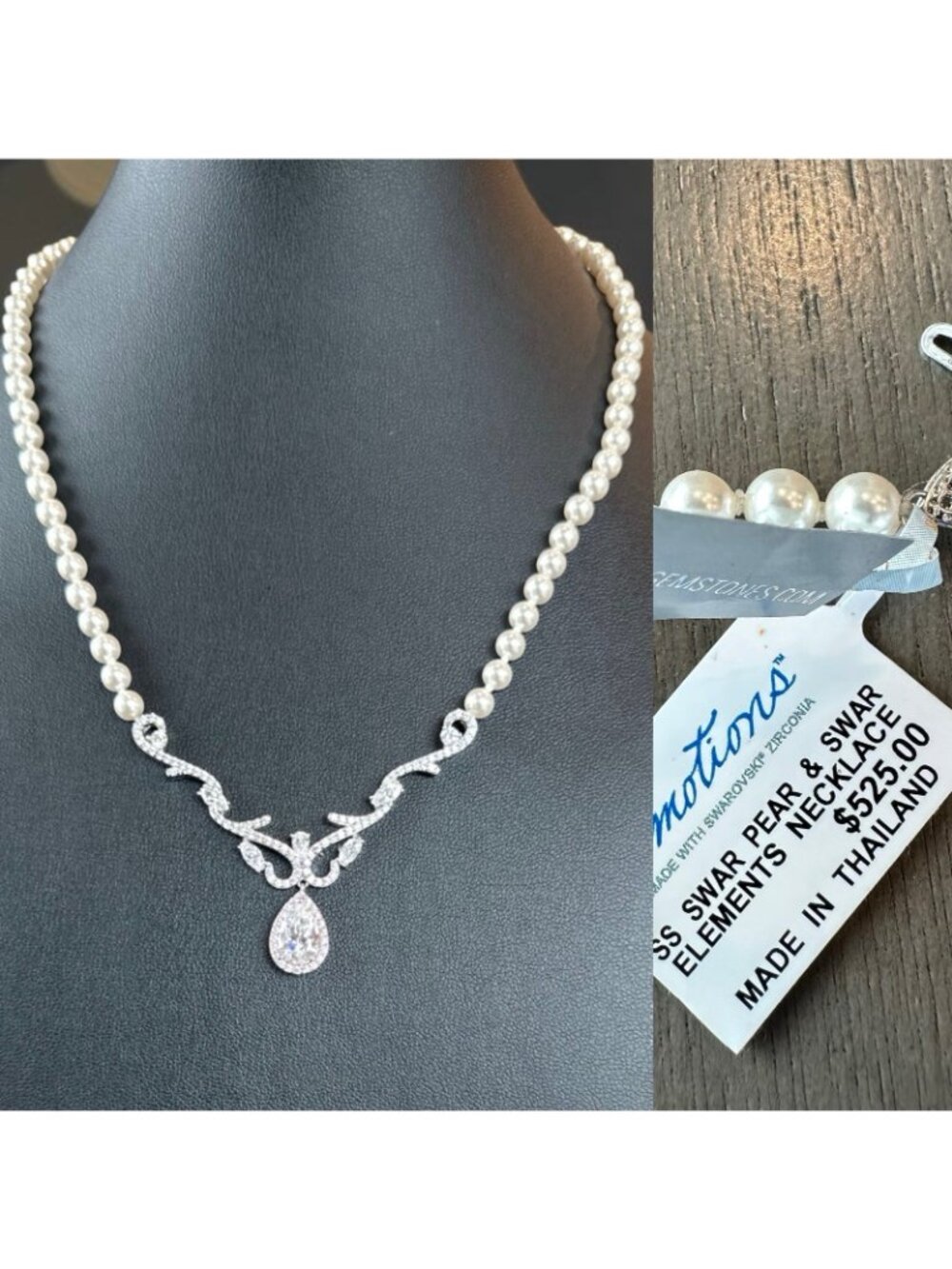 Sterling Silver Swarovski Crystal Pendant Necklace 17” Glass Pearl Bead NWT $525 - Picture 2 of 8